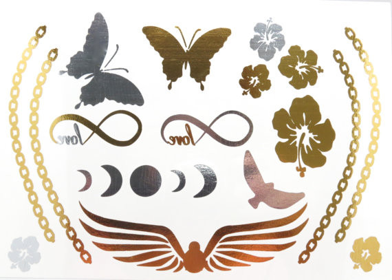 Buy Butterfly temporary tattoo, Gold and silver foil metallic tattoo at wholesale prices