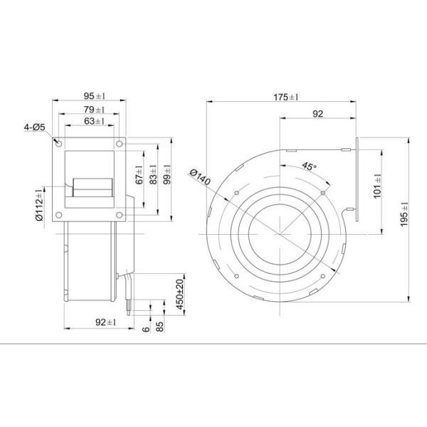 50W 12 24VDC External Rotor Motor Centrifugal Exhaust Fan For Air Purifier