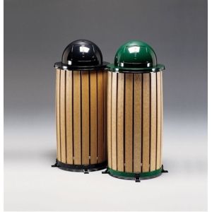 33 Gallon Round Recycled Plastic Trash Receptacle with Rain Cap