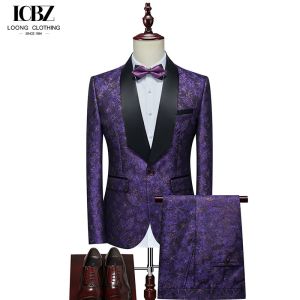 Men's Autumn Printed Stage Dress Groom's Suit with Large Size and Breathable