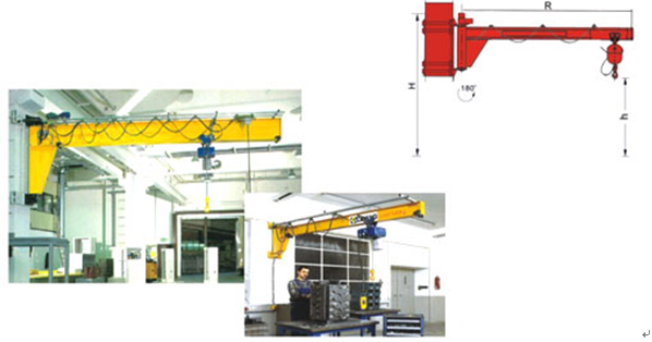 Wall Mounted Jib Cranes Capacity 1 ton with 360-degree Rotation in Yellow ASTM Specification