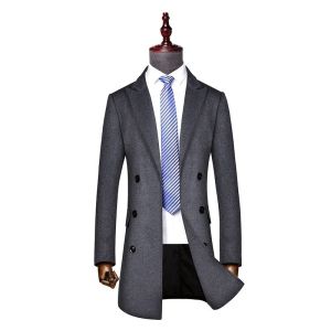 Business Casual Double-Breasted Men's Woolen Coat in Standard Thickness Canvas