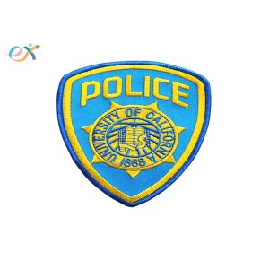 Professional Police Embroidered Patch Polyester Background Fabric With Merrowed