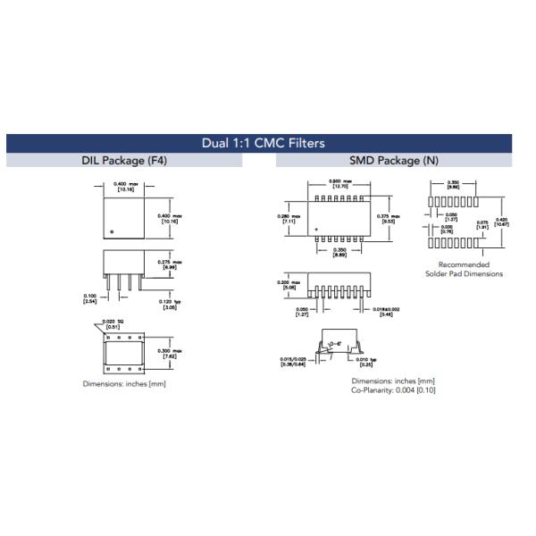 LG01-0346N1LF Dual 1 / 1 CMC Filters 500Vrms Hi-Pot For Data Communications / Telecom