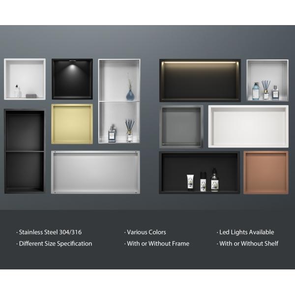 9 Inch Custom Size Shower Accessories Shelf Wall Niche Stainless Steel and Waterproof