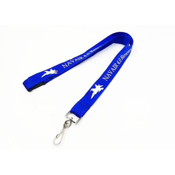 Buy Blue Silkscreen Printing Imprinted Nylon Lanyards ID Card Lanyard With Swivel J - Hook at wholesale prices