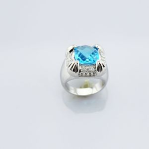 925 Sterling Silver Blue Topaz Cubic Zirconia Ring(F59)