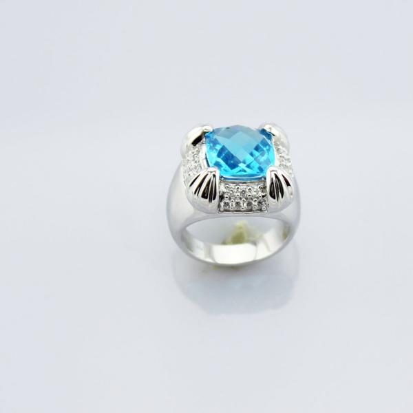925 Sterling Silver Blue Topaz Cubic Zirconia Ring(F59)