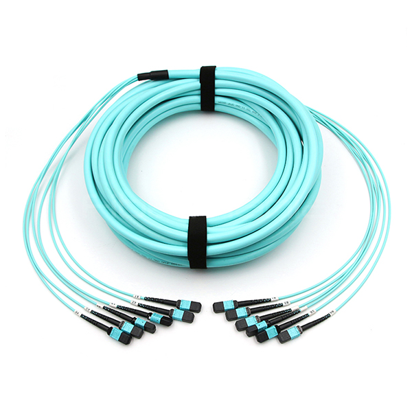 Female to Female 6 x MPO Trunk Cable Assembly 72 Fibers OM3 OFNR Aqua Jack