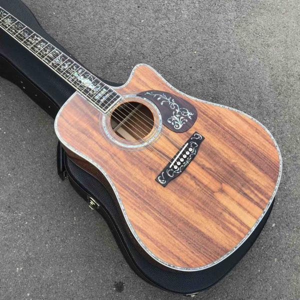 Factory Cutaway 41 Inch KOA Wood Acoustic Electric Guitar Ebony Fingerboard Abalone Inlays D Style KOA Guitar