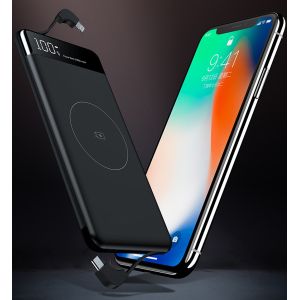 Three In One ABS + PCBA Material Fast Wireless Power Bank With 2 USB Output