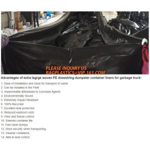 PE Dumpster Container Drawstring Liners,8 Mil Black Open Top Drawstring Dumpster