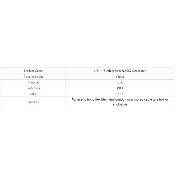 3/8-4 Inch Zinc Material Straight Squeeze Bx Connector For Flexible Conduit