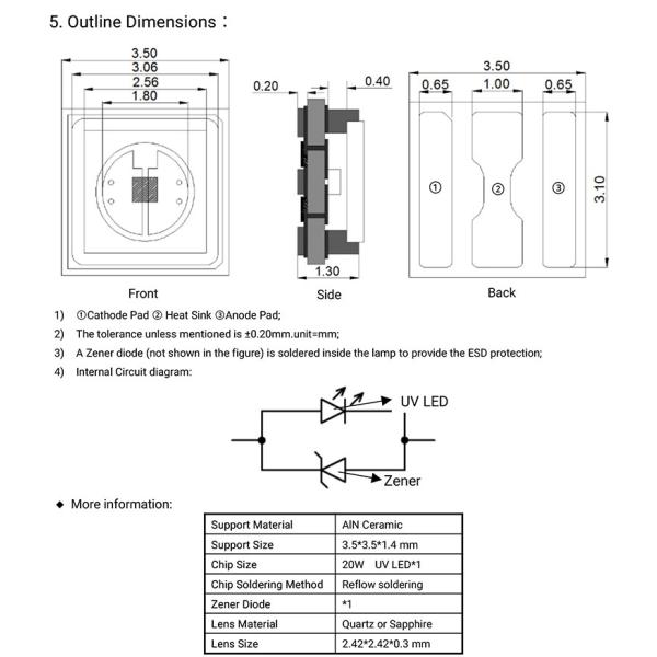 275nm UVC LED Lamp Beads SMD 3535 Chip For UV Disinfection Equipment