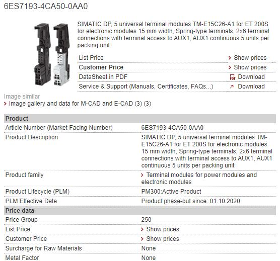 6ES7193-4CA50-0AA0 6ES7 193-4CA50-0AA0 Siemens Terminal Module