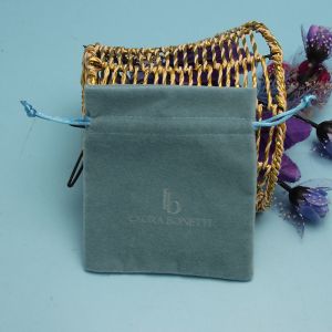 Knitting Blue Velvet Drawstring Bag , Tightly Closed Flannel Jewelry Pouches