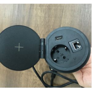 4.92 Ft Extension Cord with 1 EU Outlet and 1 USB-A Port and 1 Internet For Office Round Table Universal Power Socket