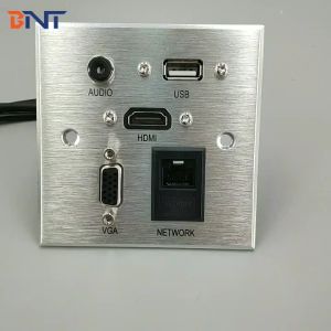 Aluminum Alloy Brushed Panel Wall Mount AV Socket Plate for Hotel AV Furniturte