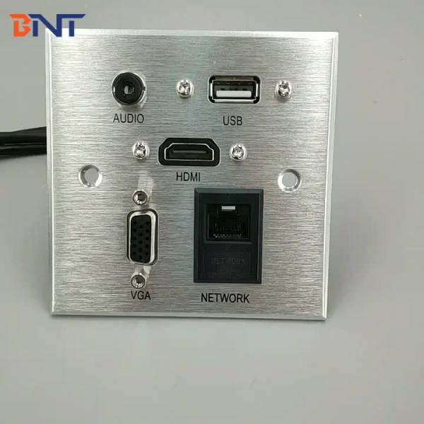 Aluminum Alloy Brushed Panel Wall Mount AV Socket Plate for Hotel AV Furniturte