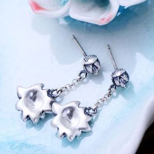 925 Sterling Silver Engraved Designs Flower Pendant Dangle Earrings(XH057340W)
