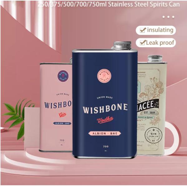 Rectangular Stainless Steel Vodka Can Wine Bottle Alcohol Container Spirits Packaging