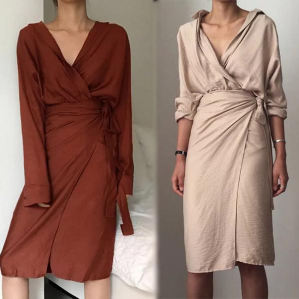 Buy 2018 Ladies Fall Linen Dress Loose Women Long Sleeve Autumn at wholesale prices