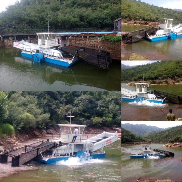 Compact Diesel Engine Mini Harvester for KEDA Automatic River Cleaning Water Weed Harvester Pond Weed Collector Robot Boat
