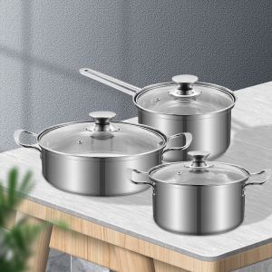 3 Pcs Stainless Steel Cookware Cookware Sets Induction Cook Pot Set Of Stainless