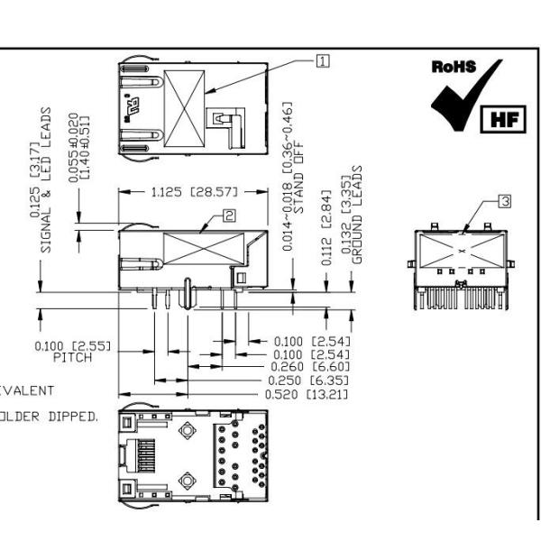 Buy L8BJ-1K1T-KDE 2.5G Base-T Tab Down 1X1 Port Low Profile RJ45 Magnetic Connector With Leds at wholesale prices