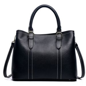 Black First Layer Cowhide Leather Tote Handbags ODM Zipper