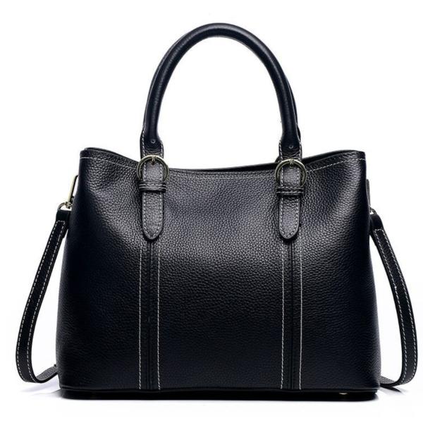 Buy Black First Layer Cowhide Leather Tote Handbags ODM Zipper at wholesale prices