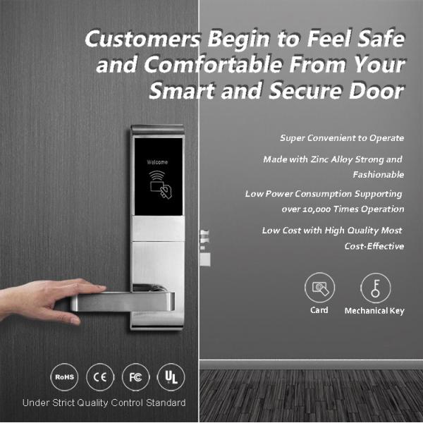 Wood Door RFID Door Lock System , Smart Key Card Door Lock For Hotels