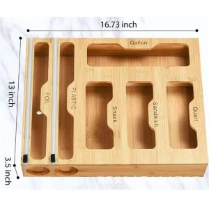 Bamboo 6 In 1 Ziplock Bag Storage Organizer With Cutter Functional Design Single