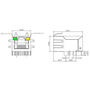 Standard POE Magjack RJ45 Jack P62-PB1-3AG9 | LPJ1015-1AHNL