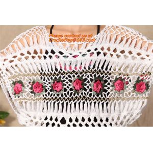 Handmade Crochet Multicolour Three-Dimensional Rose Cutout Knitted Sweater Pull