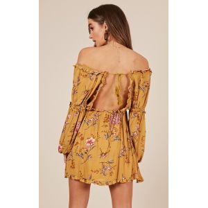 Boho Summer Printed Mustard Floral Mini Women Casual Dresses