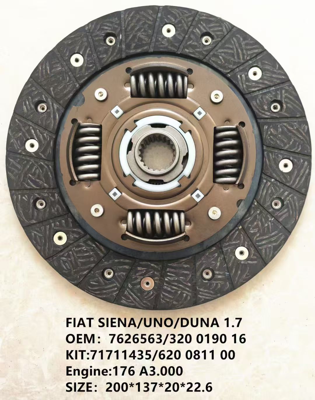 FIAT SIENA/UNO/DUNA 1.7/OEM：7626563/320 0190 16/7575541/120 0204 10/KIT:71711435