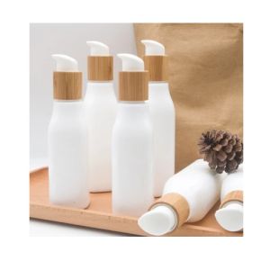 Smooth OPL Glass Bottle Cosmetic Lotion Container And Cream Jar With Wooden Lid