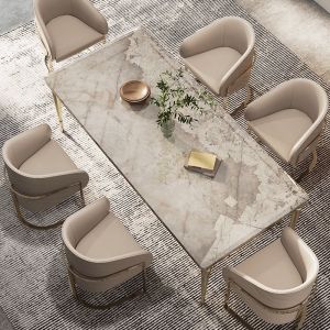 Italian Hotel Restaurant Furniture Rectangular Natural Marble Stainless Steel