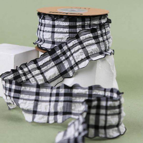 Korea Lattice Blue And White Gingham Ribbon 38mm Polyester Pink Tartan Ribbon