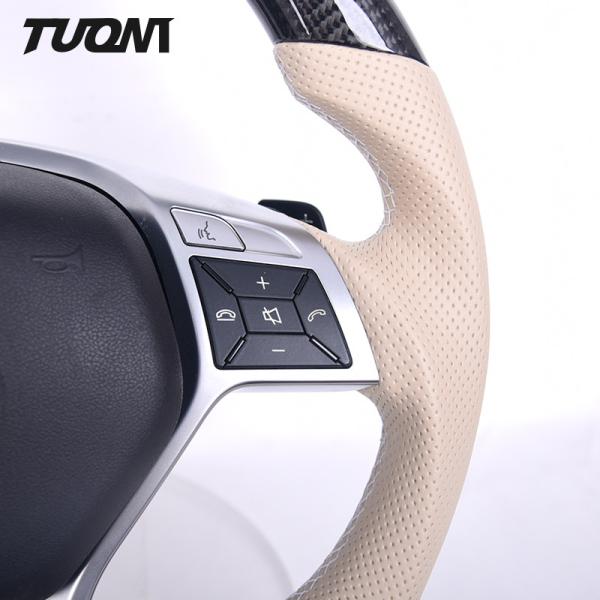 Beige Perforated Leather Mercedes Benz Steering Wheel Carbon Fiber