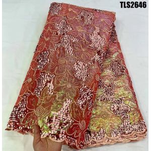 Fancy Sequin Embroidery Mesh French African Lace Fabric for Ceremony Dress Abaya