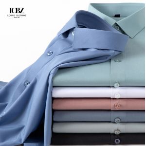 Stretchy Casual Formal Striped Cotton Dressing Shirts For Men in Winter with