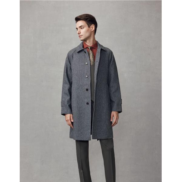 Mid-Length Dark Gray Wool Coat Business Casual Men's Windbreaker with Mandarin Collar
