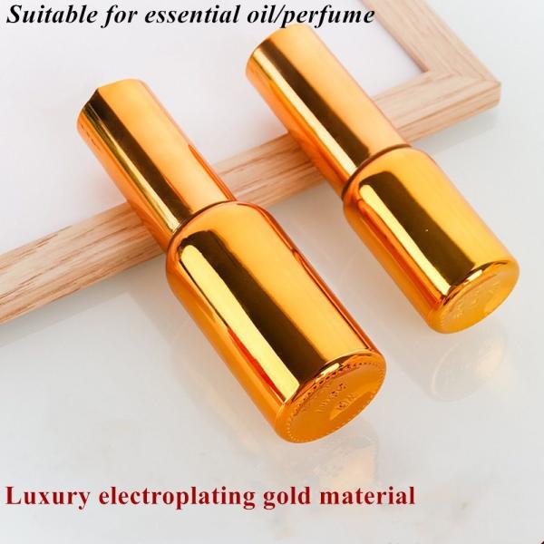 Buy Luxury Shiny 30ml 50ml 60ml Gold UV Electroplate Serum golden glass Essential Oil Glass Dropper Bottle with Spray Head at wholesale prices