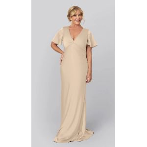 Shiny V-neckline Short Sleeves Zipper Sheath Plus Size Sweep Train Silver Satin