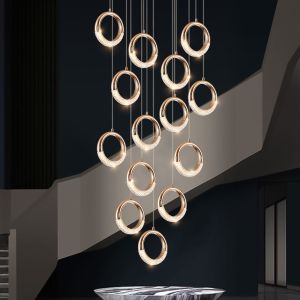 China Luxury Crystal Chandelier For Staircase Led Home Decor Light Fixture Modern Creative Rings Chandelier(WH-NC-53) on sale