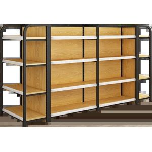 Transfer Wood Gondola Shelving Grocery 4 Post Column Rack Shelves