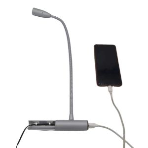 82 Lm Silver LED Bedside Lamp with Flexible Neck Eye Care Function and USB