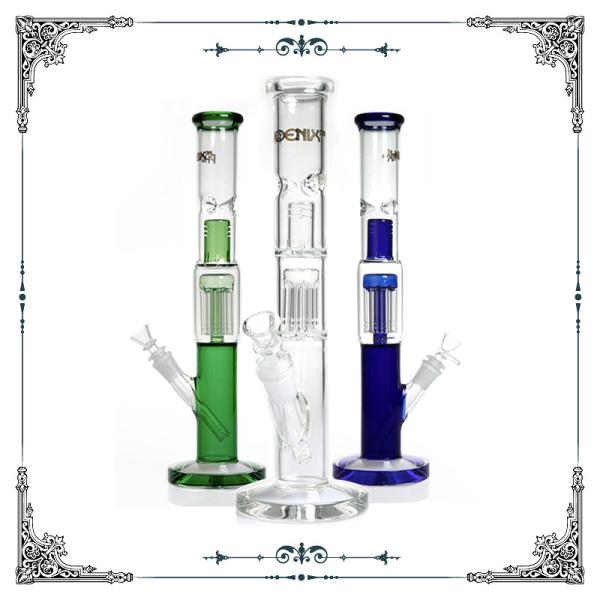 8 Arms Perc Glass Water Pipe With Splash Guard Straight Tube